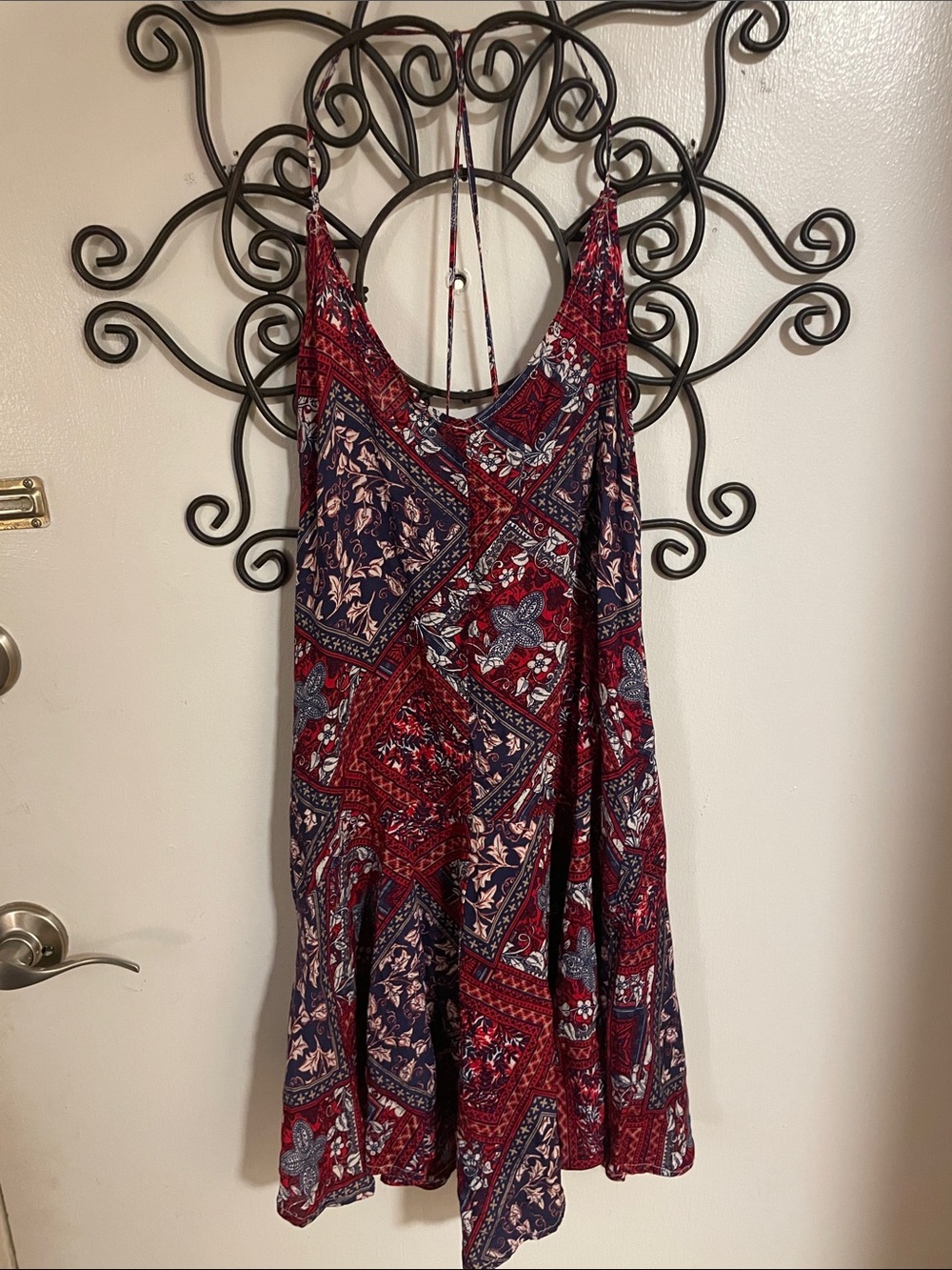Boho Red Paisley Swing Dress - Lightweight Summer Slip Dress
